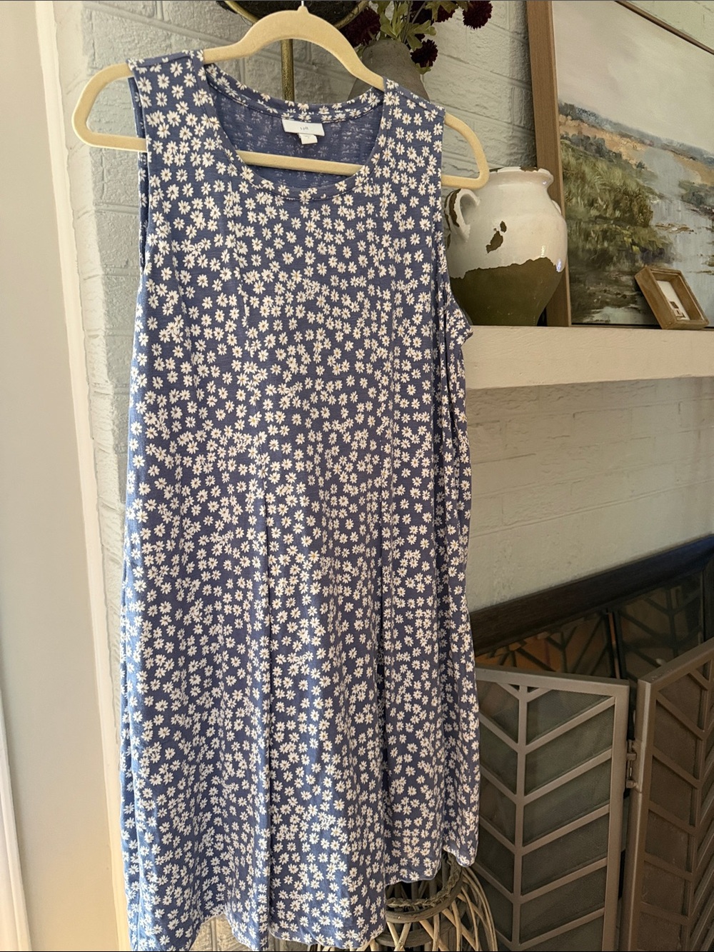 J. Jill Blue Daisy Print Sleeveless Dress 👗 Large 💐